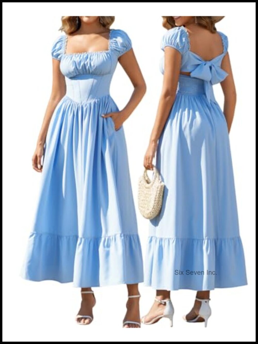 Women Floral Flowy A Line Corset Square Neck Maxi Wedding Guest Dress